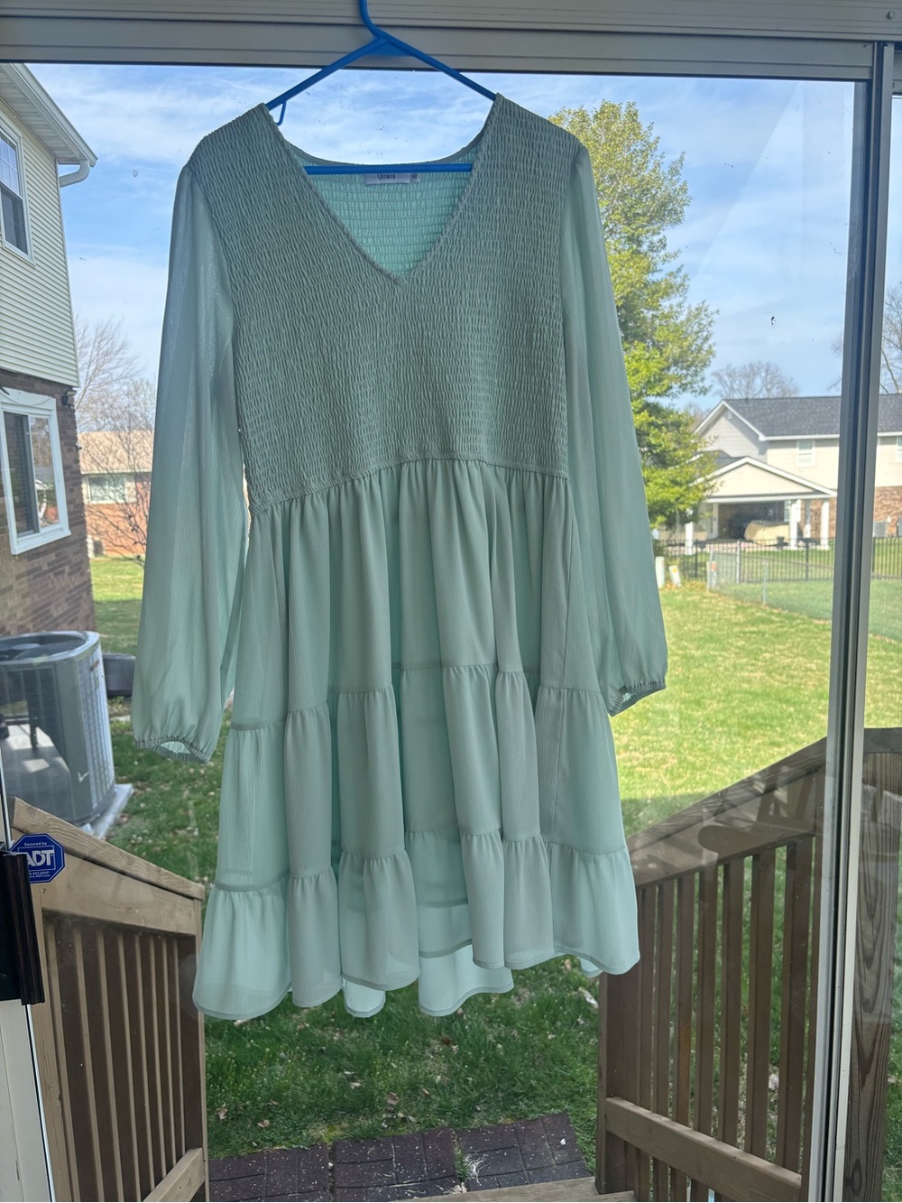 Amazon Essentials Light Mint V-Neck Tiered Mini Dress